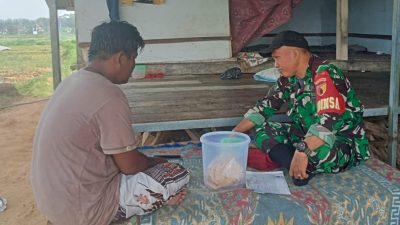 Babinsa Koramil Pegantenan Komsos Bersama Warga Bahas Hasil Panen Padi Tahun ini.